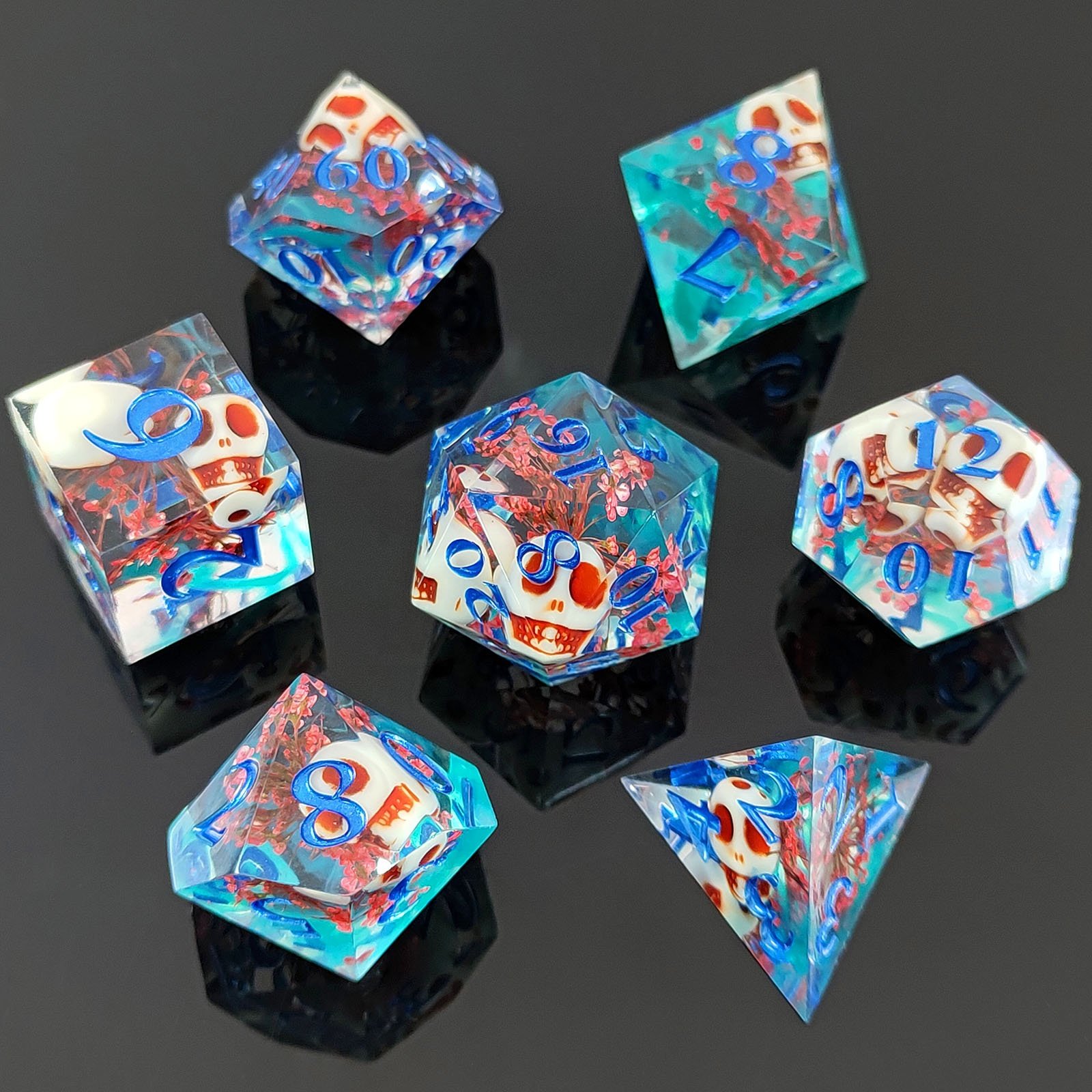 Halloween Romantic Skeleton Transparent Blood Dice Resin Sharp Edge Dice Set for DND Game Player