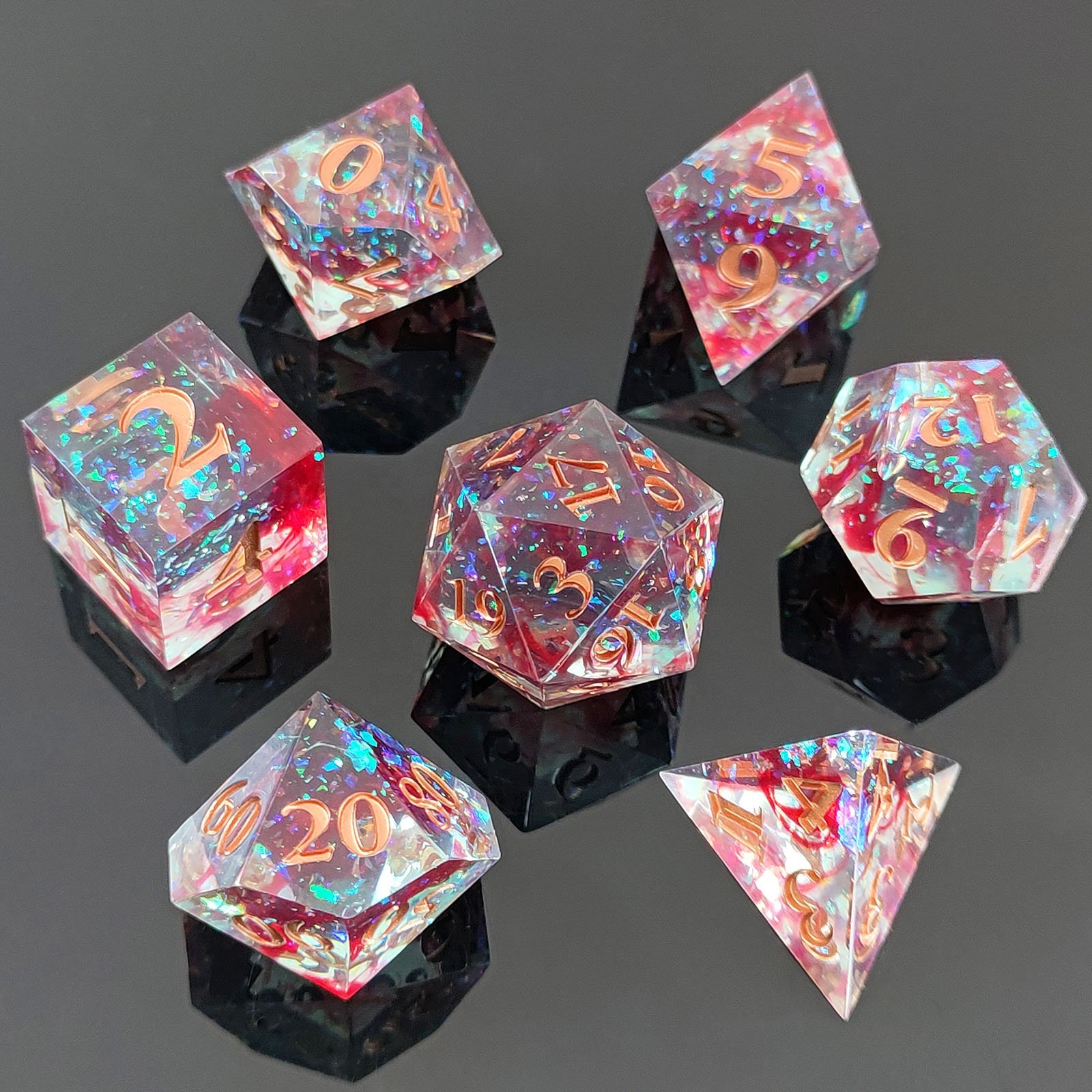 Halloween Romantic Skeleton Transparent Blood Dice Resin Sharp Edge Dice Set for DND Game Player