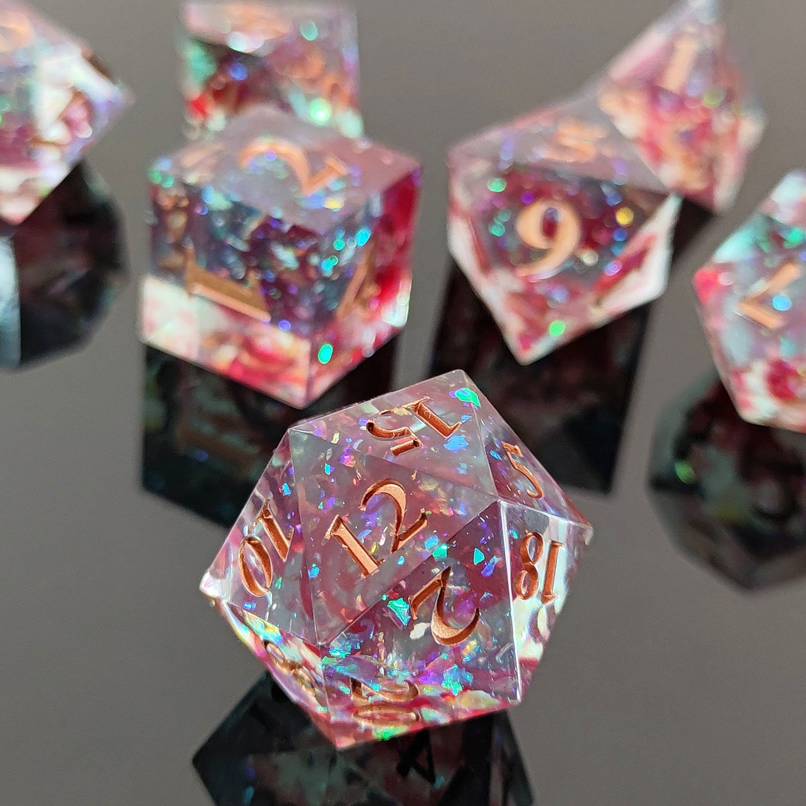 Halloween Romantic Skeleton Transparent Blood Dice Resin Sharp Edge Dice Set for DND Game Player
