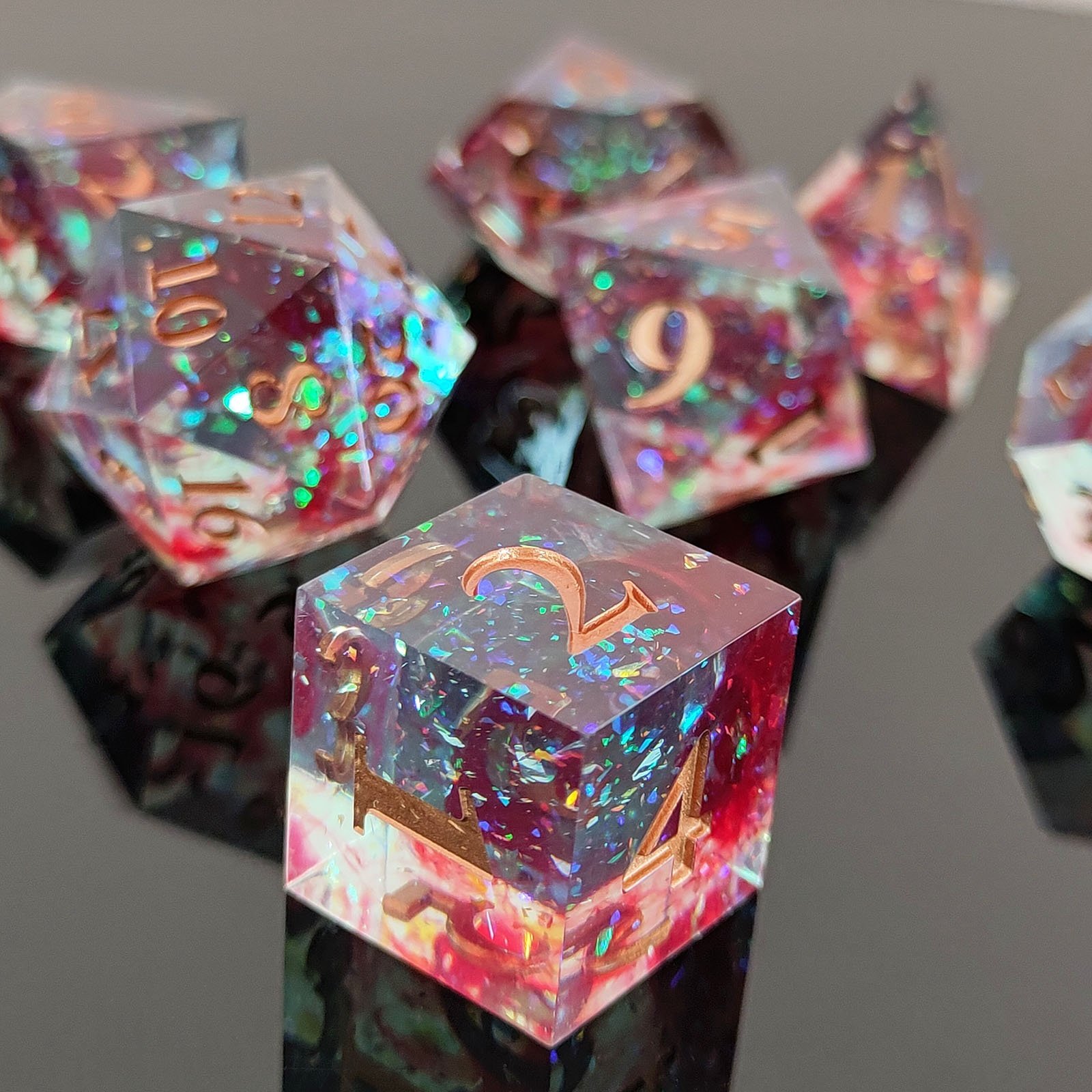 Halloween Romantic Skeleton Transparent Blood Dice Resin Sharp Edge Dice Set for DND Game Player