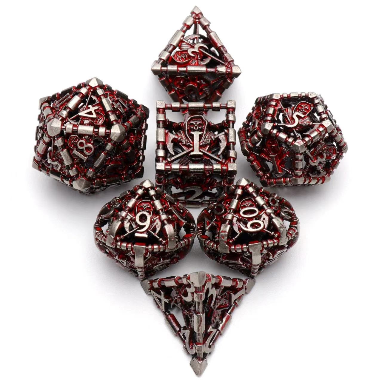 Metal Polyhedral Dice Set Role Playing D&D Hollow Grim Reaper Dice Gaming Dice for Table Game RPG MTG Pathfinder Warhammer