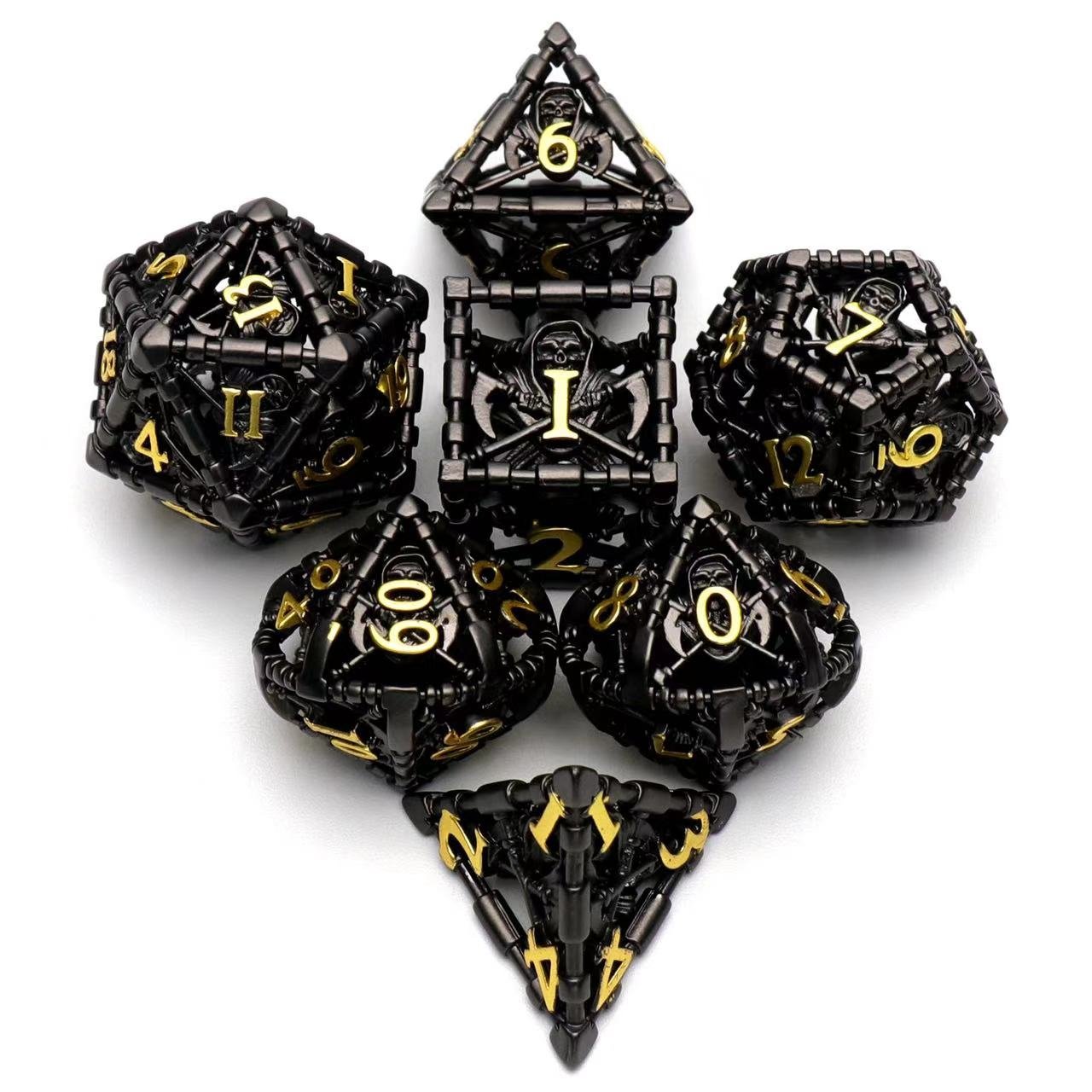 Metal Polyhedral Dice Set Role Playing D&D Hollow Grim Reaper Dice Gaming Dice for Table Game RPG MTG Pathfinder Warhammer