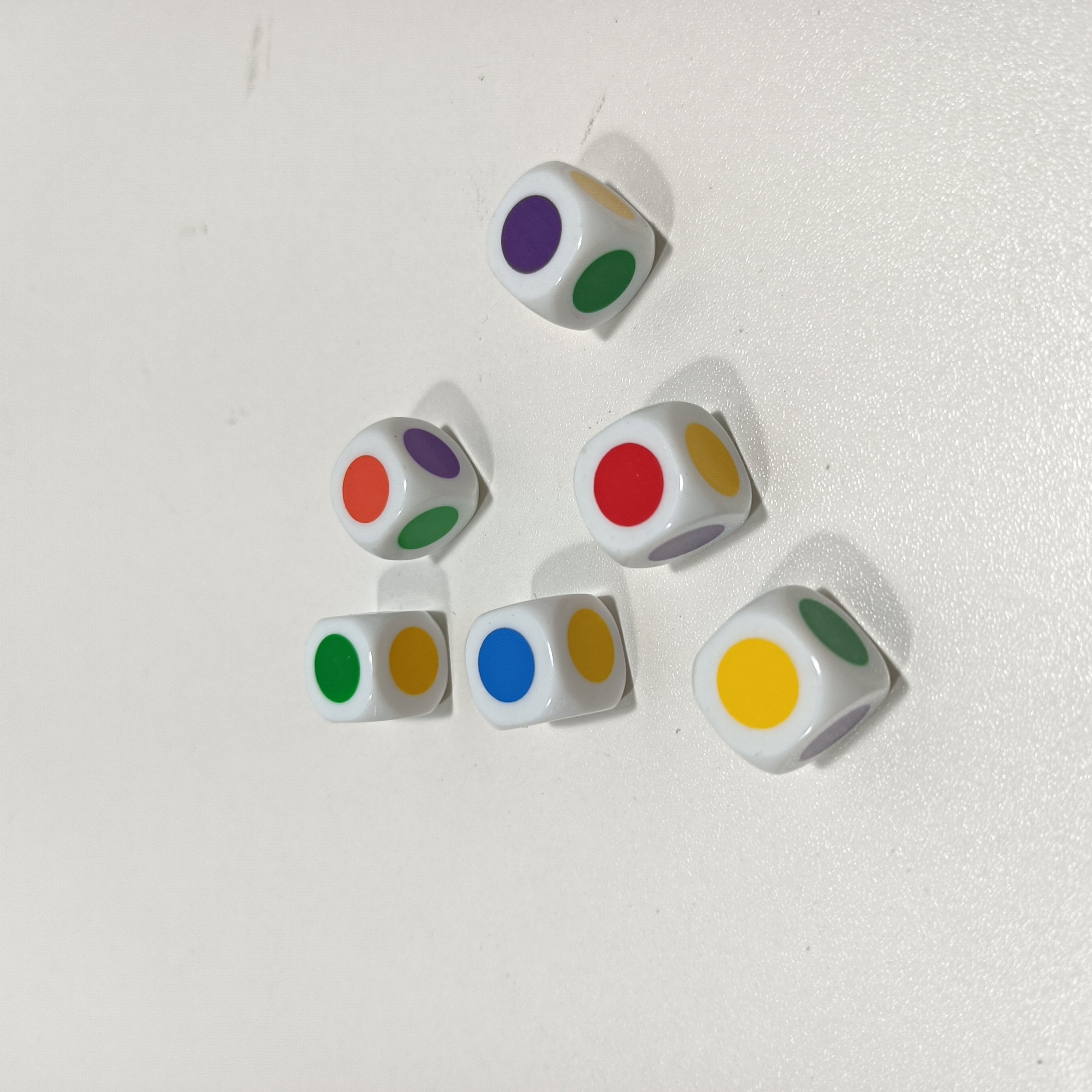 Acrylic D6 Dice Set 16mm Cube Shape for Board Games-Printed and Engraved with Colored Dots Customizable Promotional Game Dice