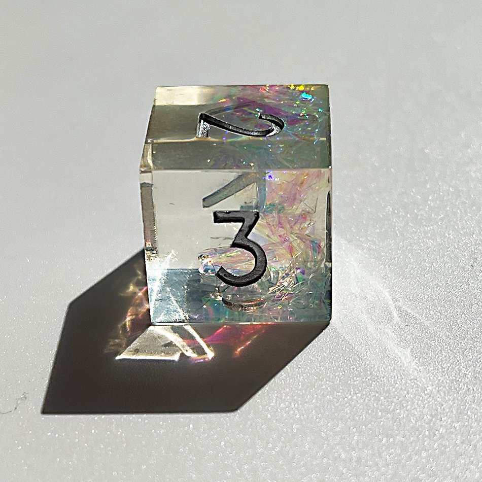 Ice through Series - Retro Transparent Holographic Handmade Resin Sharp Edge dnd Dice Set dnd, Dungeons & Dragons, RPG Dice