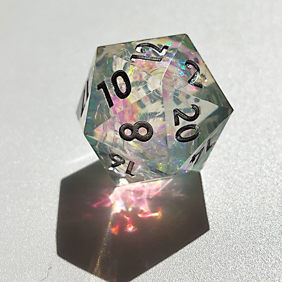 Ice through Series - Retro Transparent Holographic Handmade Resin Sharp Edge dnd Dice Set dnd, Dungeons & Dragons, RPG Dice