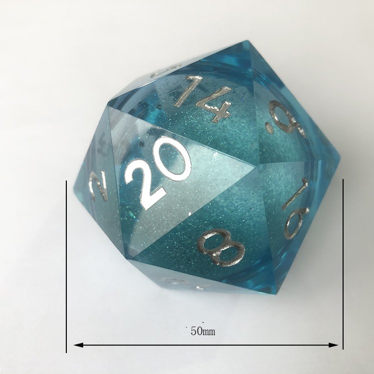 Sharp edge Liquie Core Resin Dice Bule 50mm Single Giant D20 Dice Bulk Dungeons And Dragonsresin Jumbo Dice
