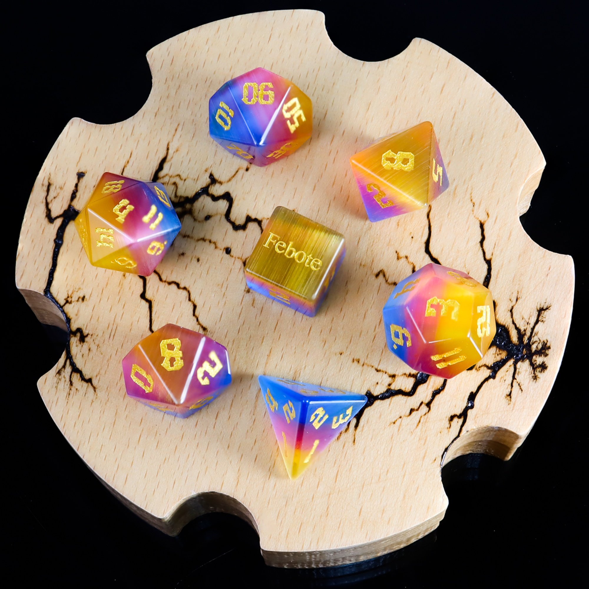 Custom DND Synthetic Gemstone Glass Dice Set Yellow Red Blue Three-Color Cats Eye Dice For Dungeons And Dragons RPG