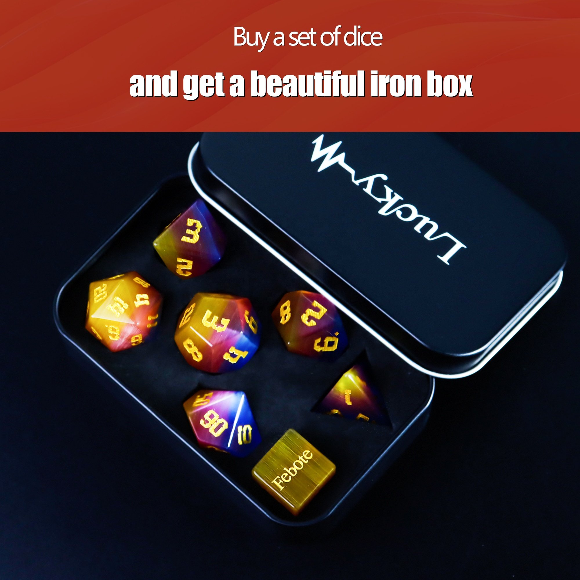 Custom DND Synthetic Gemstone Glass Dice Set Yellow Red Blue Three-Color Cats Eye Dice For Dungeons And Dragons RPG