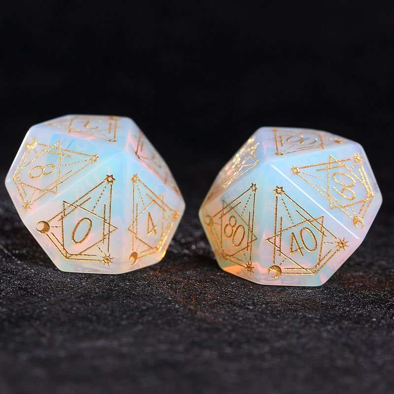 Custom natural opal stone dice set coc dnd wizard TRPG dice