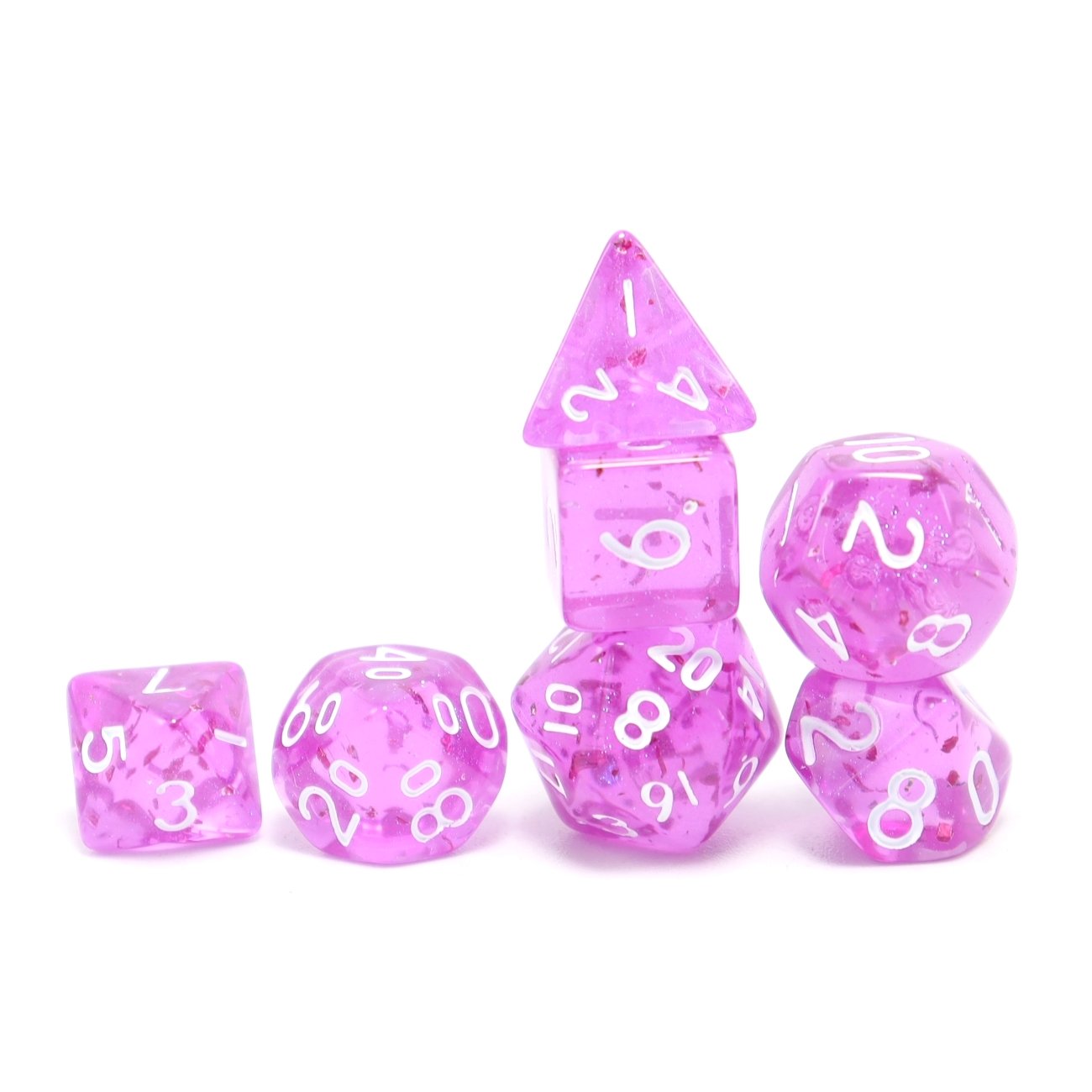 Multicoloured elemental Mini DnD Dice 7 Piece Polyhedral Set for Dungeons and Dragons dice