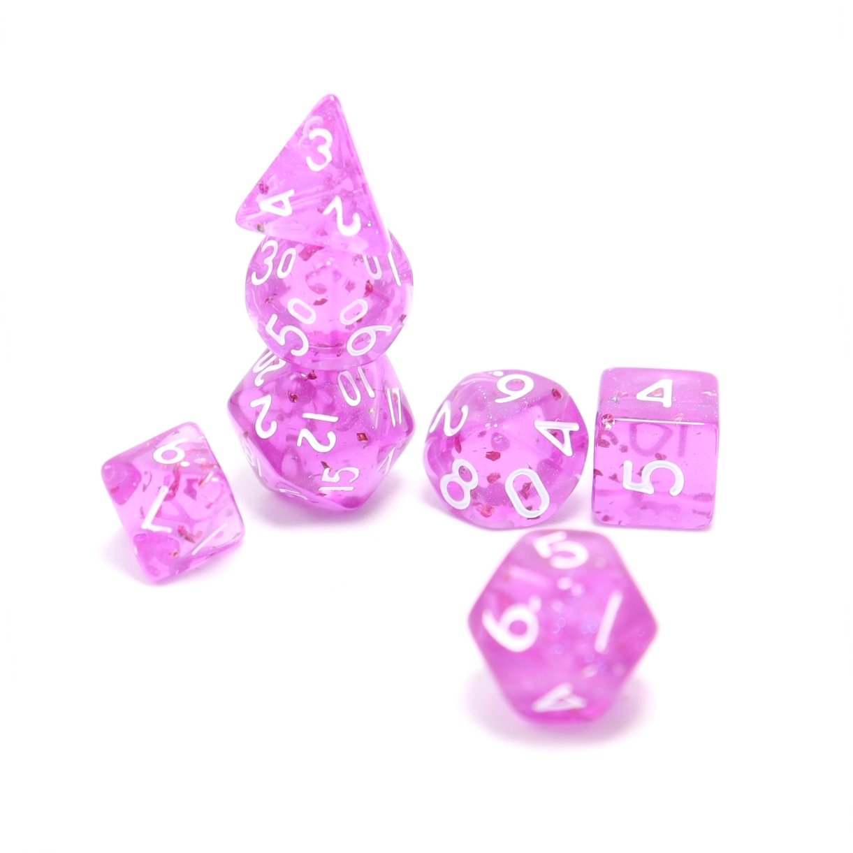 Multicoloured elemental Mini DnD Dice 7 Piece Polyhedral Set for Dungeons and Dragons dice