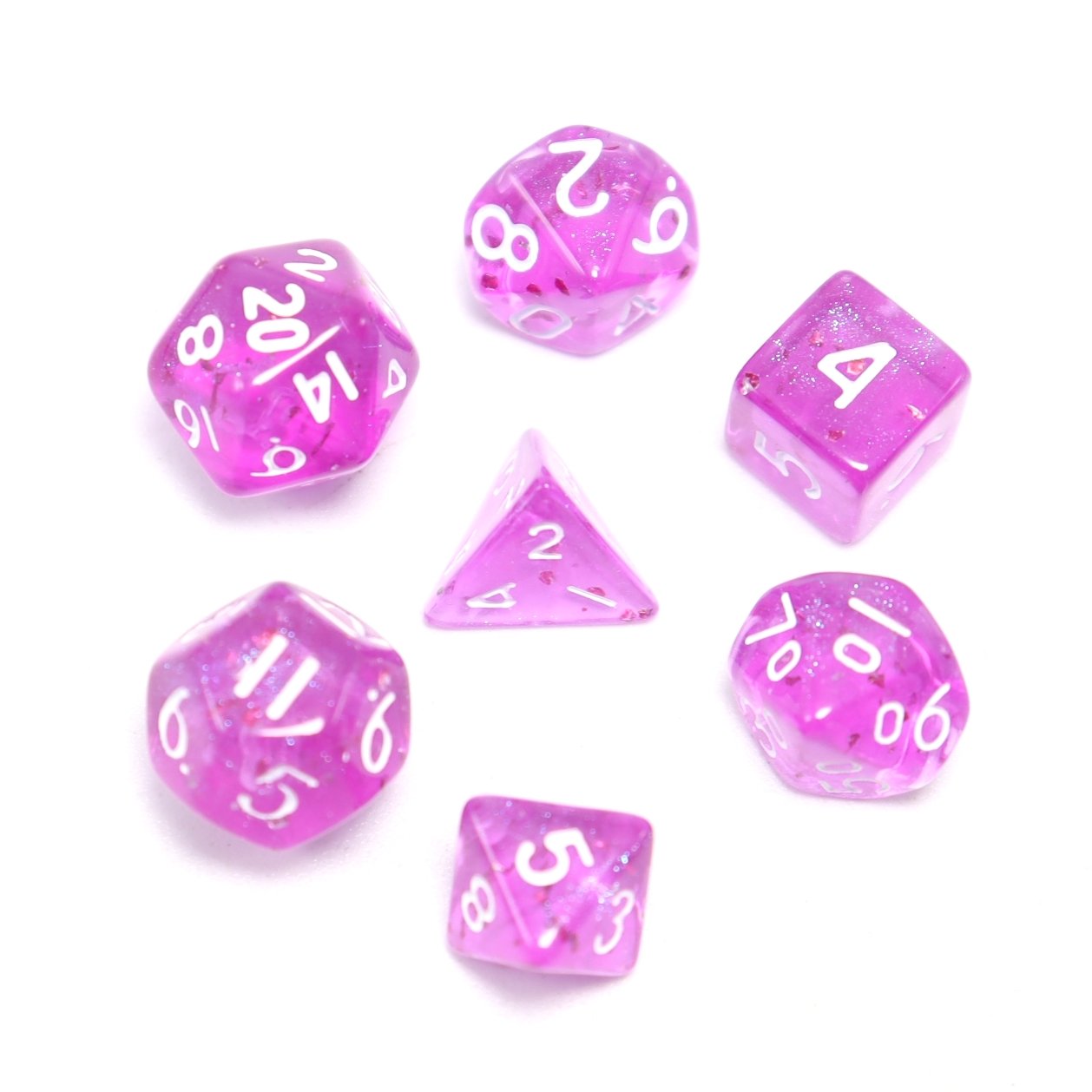 Multicoloured elemental Mini DnD Dice 7 Piece Polyhedral Set for Dungeons and Dragons dice