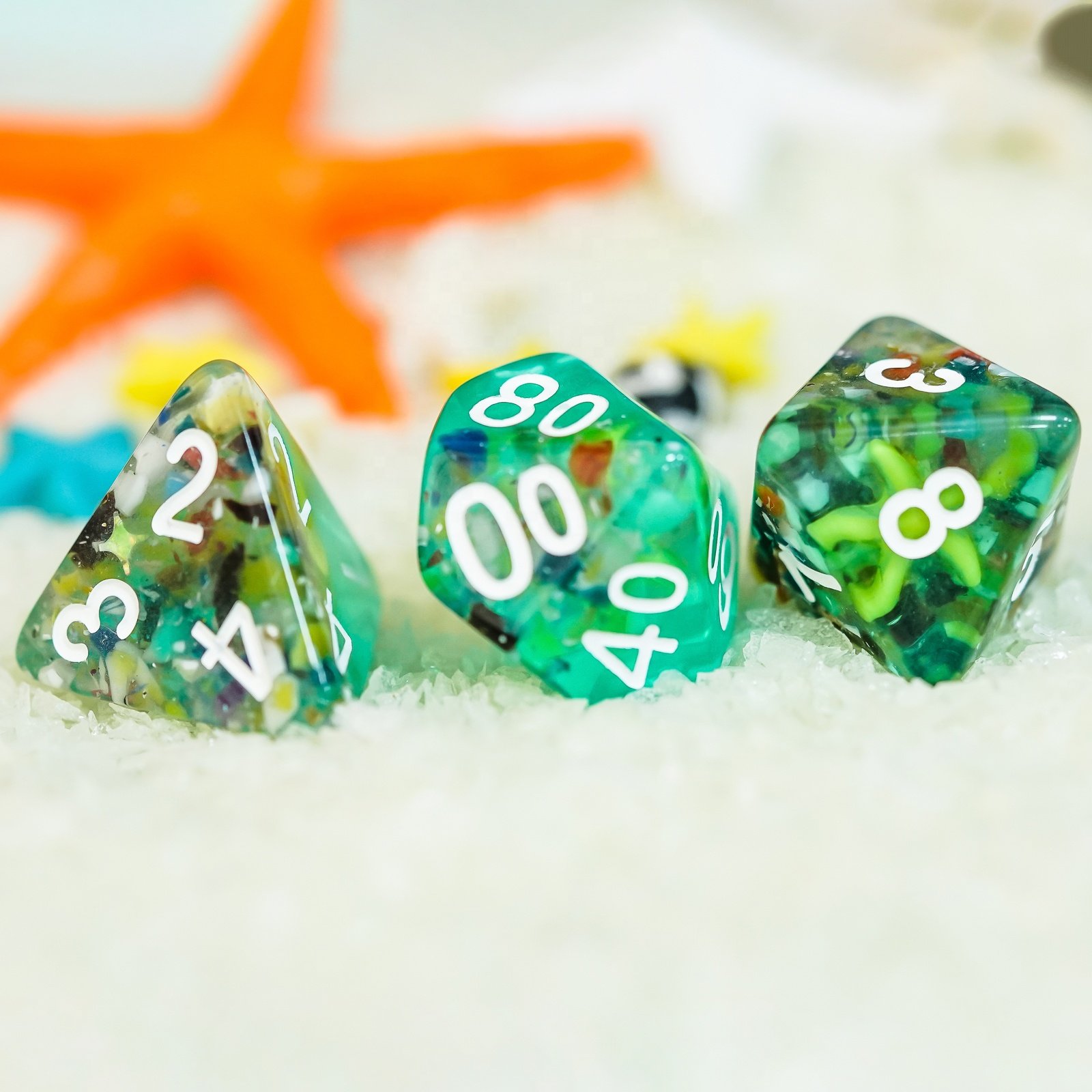 Udixi Resin Plastic Polyhedral RPG Dungeons and Dragons Dice set Crushed stone starfish
