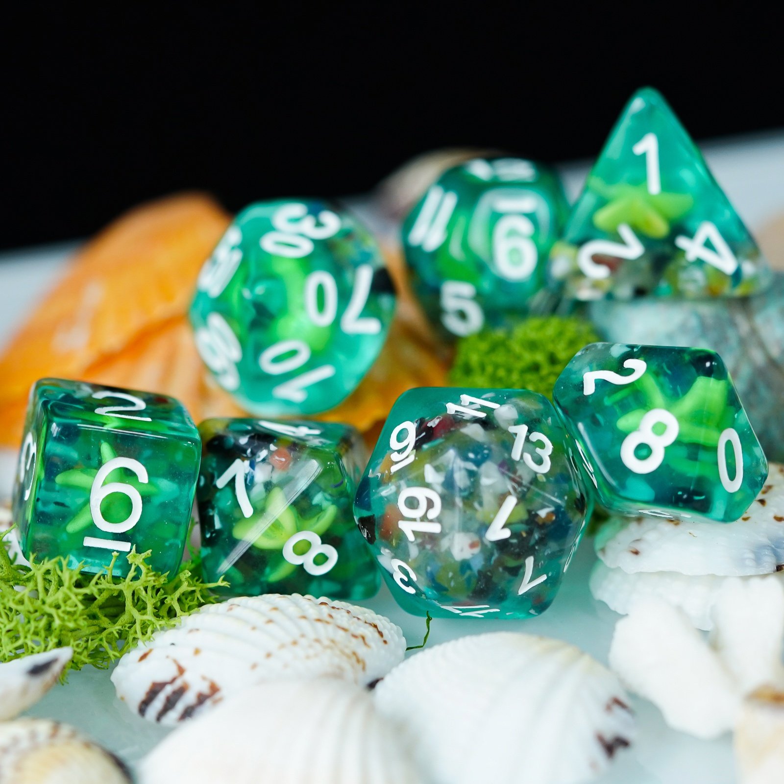 Udixi Resin Plastic Polyhedral RPG Dungeons and Dragons Dice set Crushed stone starfish