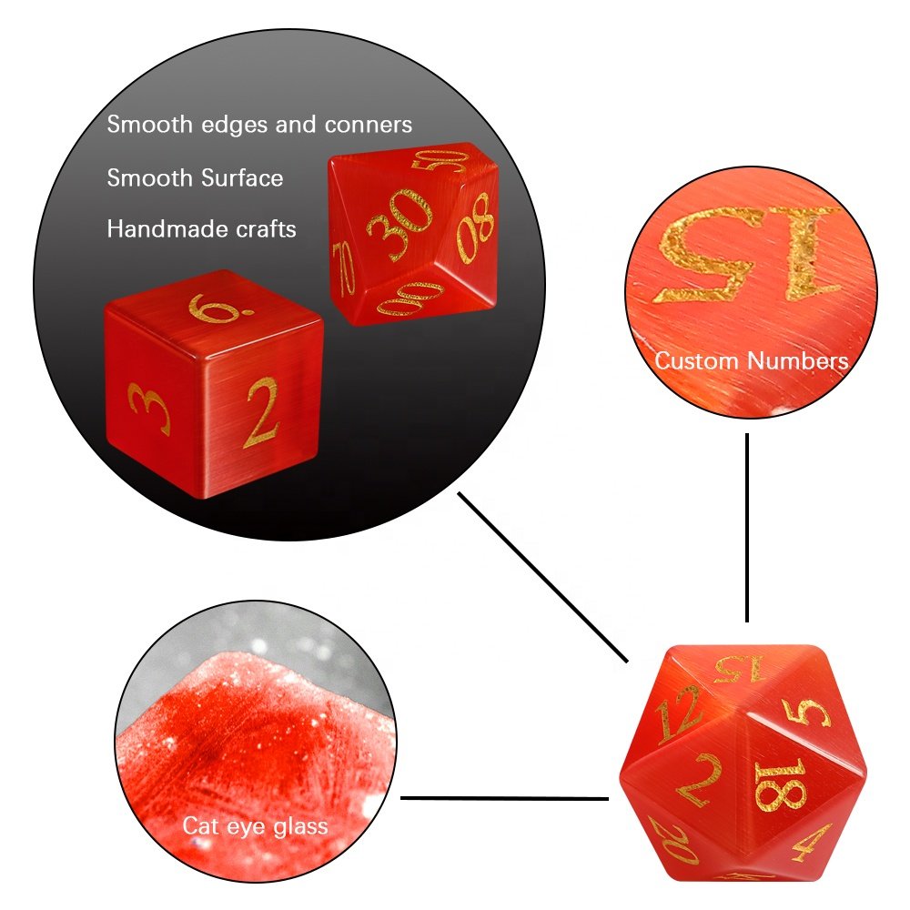 Bulk Order DND Gemstone Dice DND Dice Set Red Cat Eye Glass Dice For Dungeons and Dragons RPG