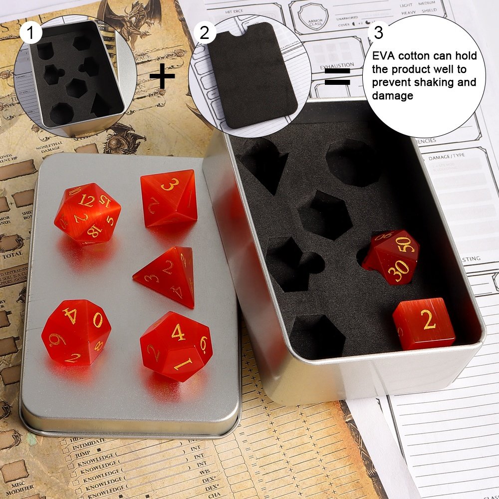 Bulk Order DND Gemstone Dice DND Dice Set Red Cat Eye Glass Dice For Dungeons and Dragons RPG