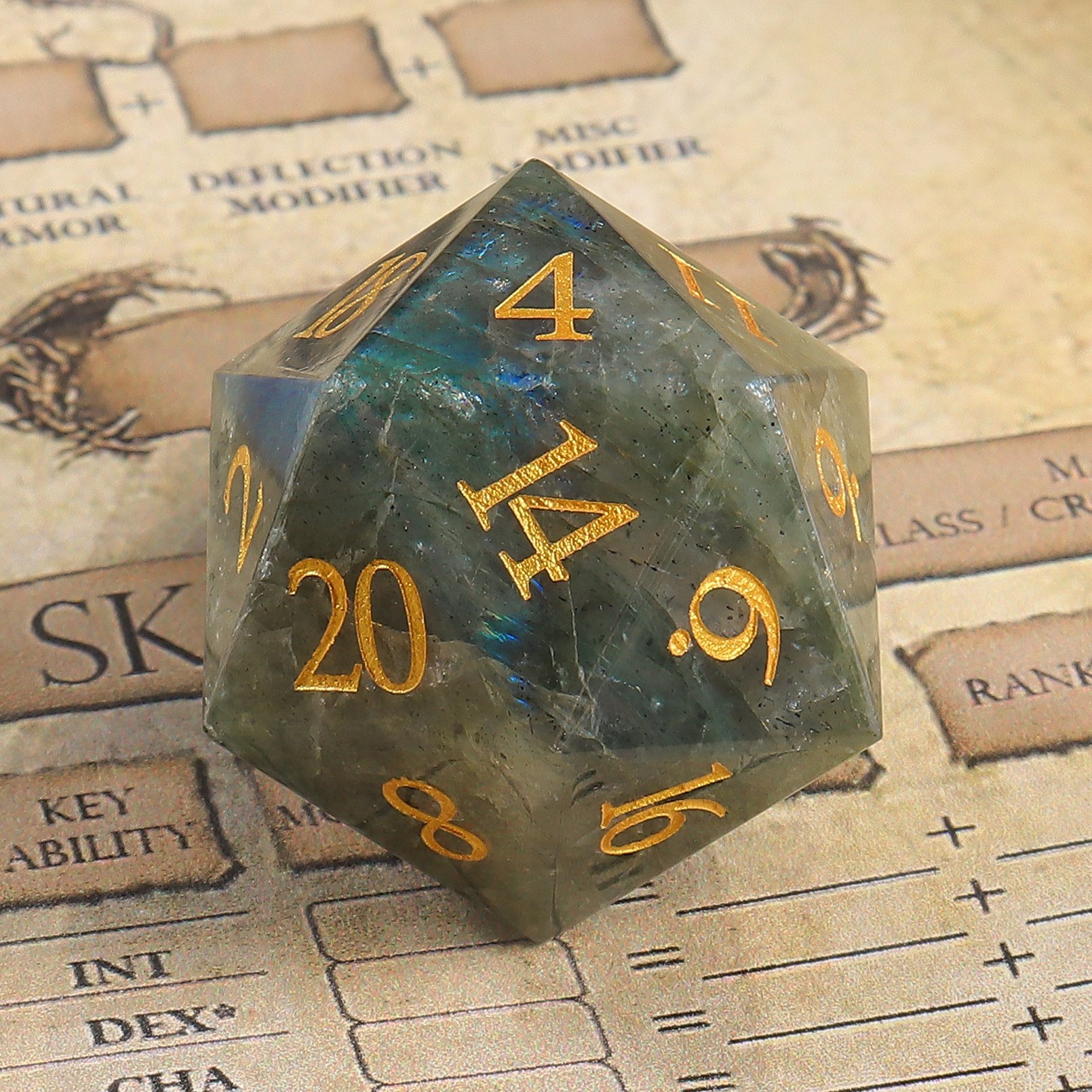 Custom Logo Dice Labradorite Stone Dice DND Natural Stone Polyhedral RPG Dice Sets For Tabletop Games