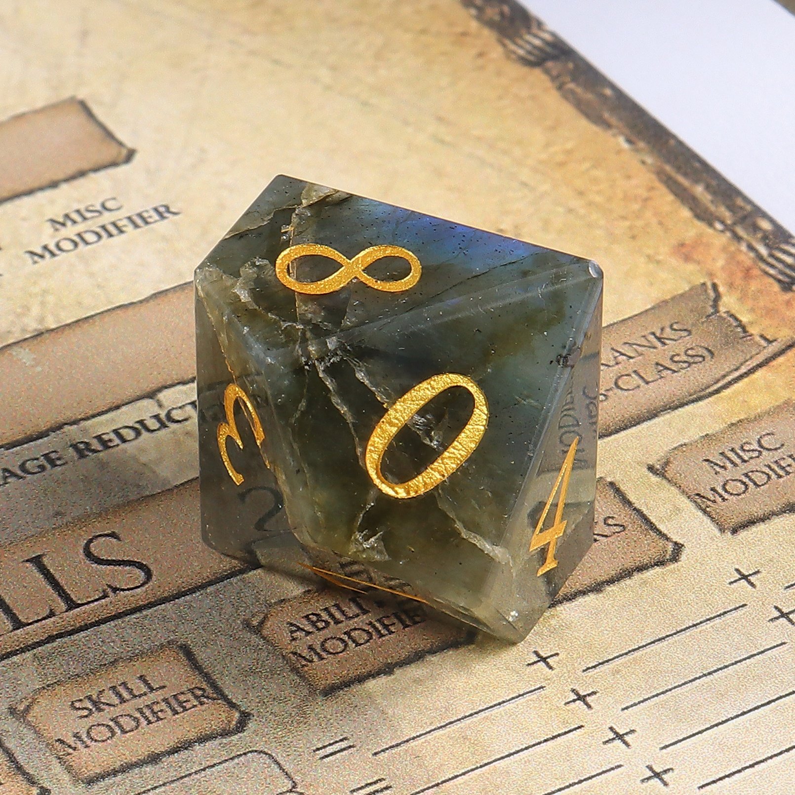 Custom Logo Dice Labradorite Stone Dice DND Natural Stone Polyhedral RPG Dice Sets For Tabletop Games