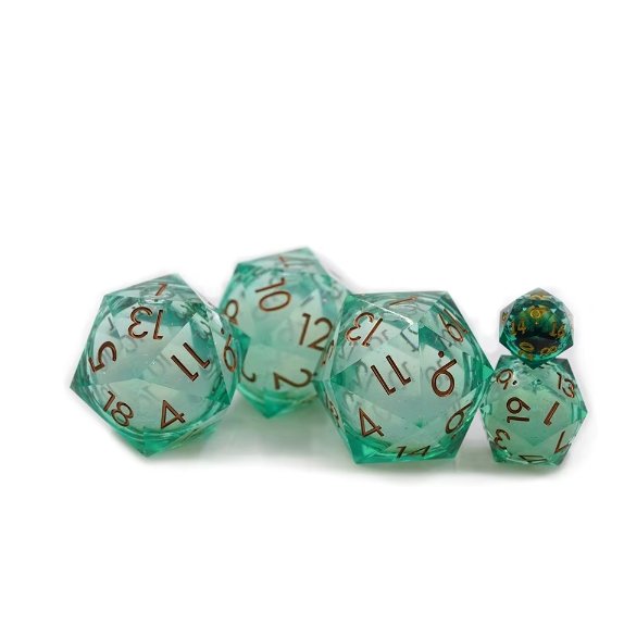 New Arrival Green Color-Edge Polyhedral Plating Green Resin Eyeball Dice Set with Tin Box