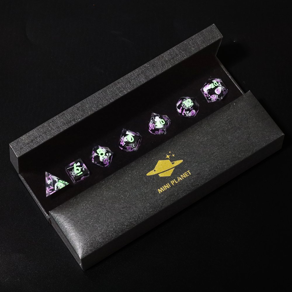 MINI PLANET Pumpkin Spider Christmas Stickers DND Dice Set Wholesale Custom Resin Dice For TRPG Board Game Sharp Polyhedral Dice