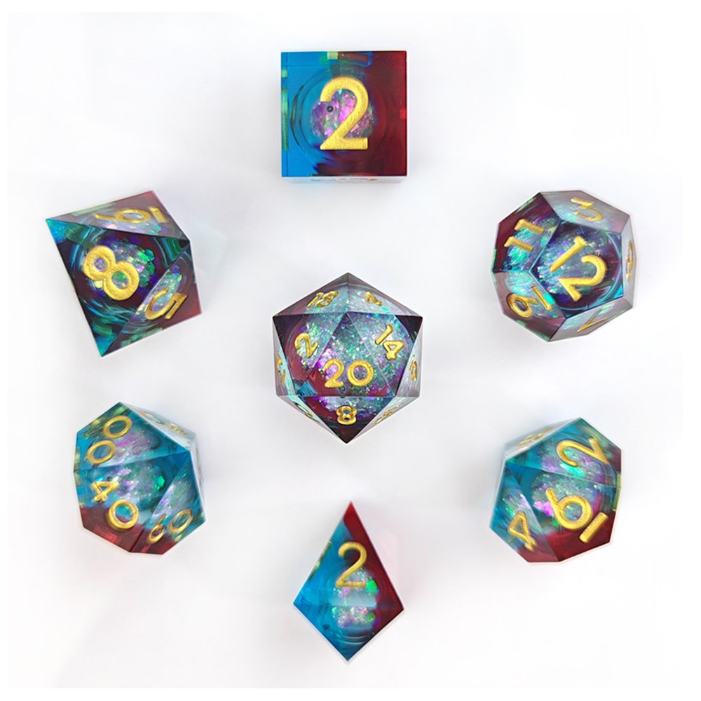 New Design Liquid Core Dice Set for RPG Dragons and Dungeons Board Game DND Polyhedral Sharp Edge Resin Dice