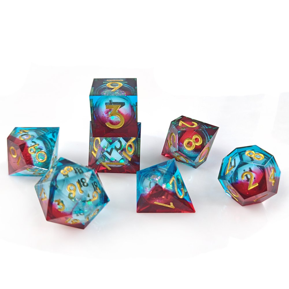 New Design Liquid Core Dice Set for RPG Dragons and Dungeons Board Game DND Polyhedral Sharp Edge Resin Dice