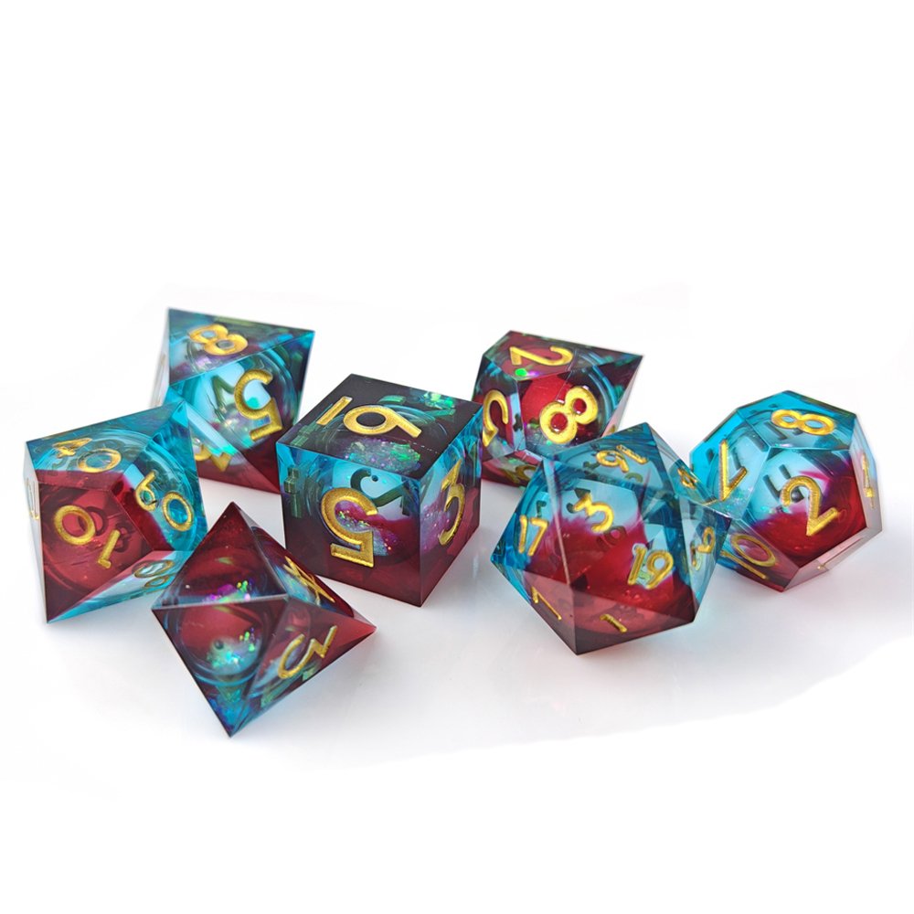 New Design Liquid Core Dice Set for RPG Dragons and Dungeons Board Game DND Polyhedral Sharp Edge Resin Dice