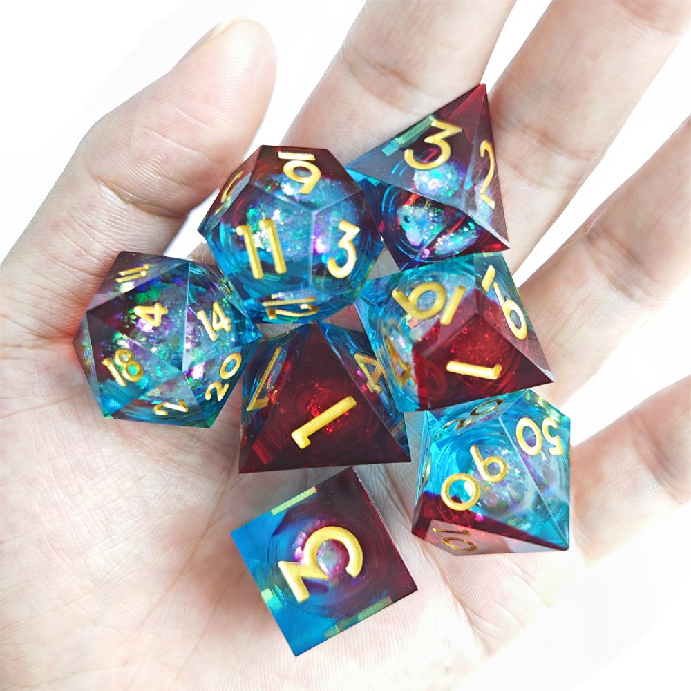 New Design Liquid Core Dice Set for RPG Dragons and Dungeons Board Game DND Polyhedral Sharp Edge Resin Dice