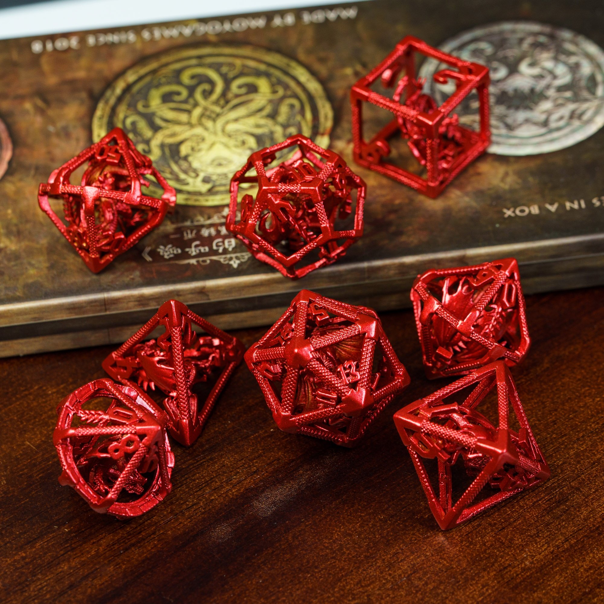 Udixi Polyhedral custom logo rpg dungeons and dragons hollow metal dice game set Flying Dragon