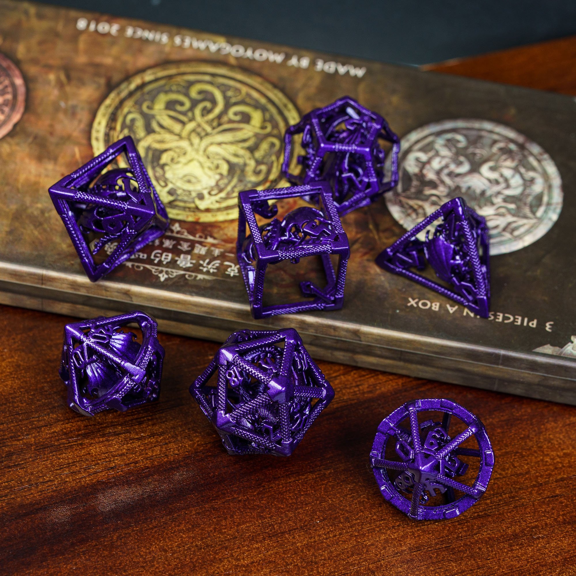Udixi Polyhedral custom logo rpg dungeons and dragons hollow metal dice game set Flying Dragon