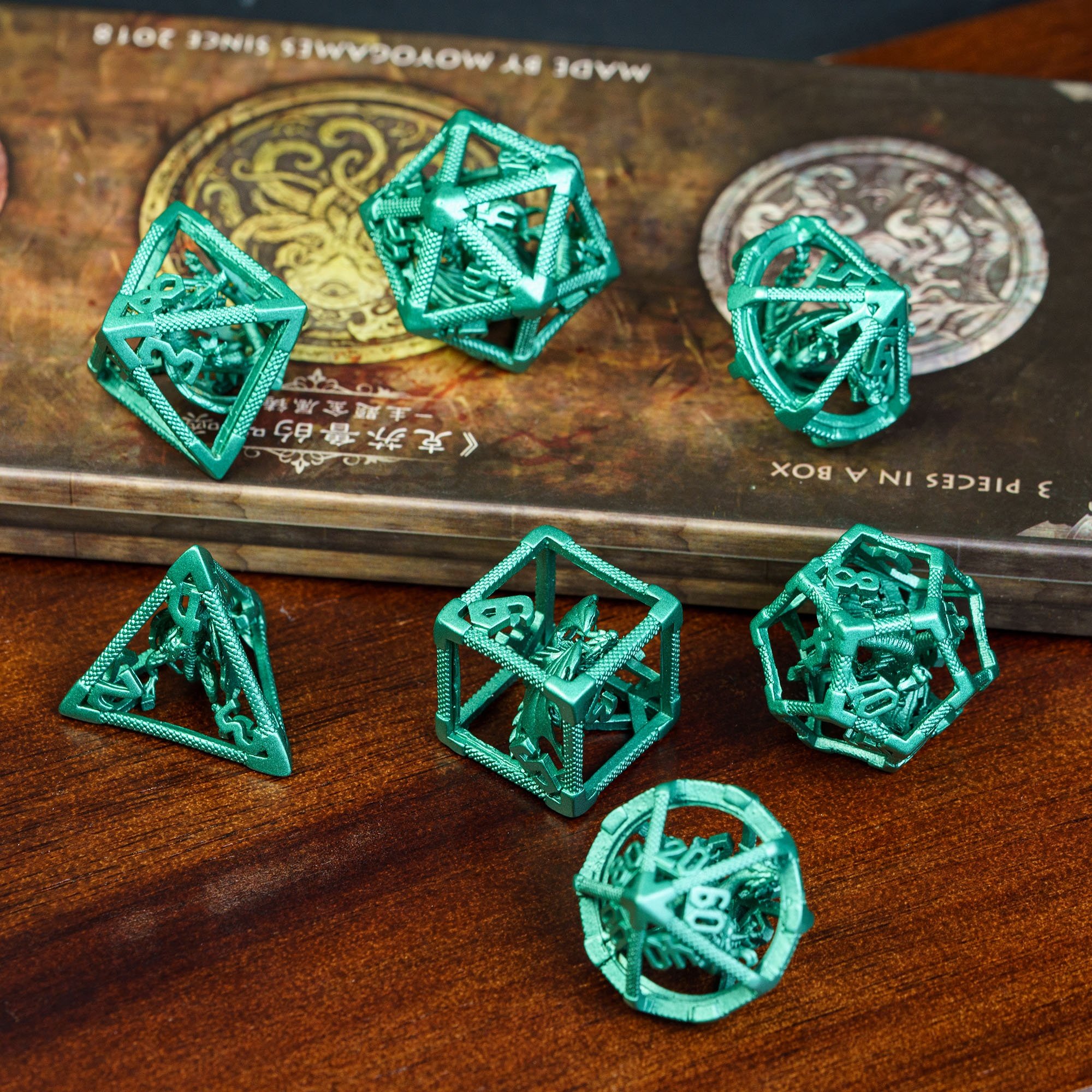 Udixi Polyhedral custom logo rpg dungeons and dragons hollow metal dice game set Flying Dragon