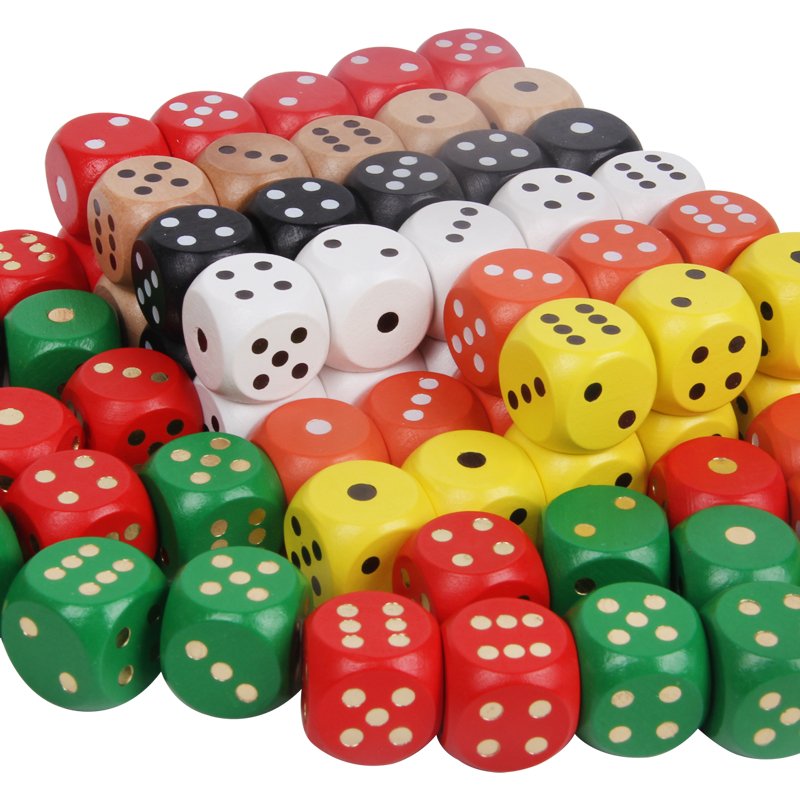 High Quality D6 20mm round Corner Wooden Dice with Dots Custom Square Paper Box Card Board Games Promotional Wooden Pawn Token