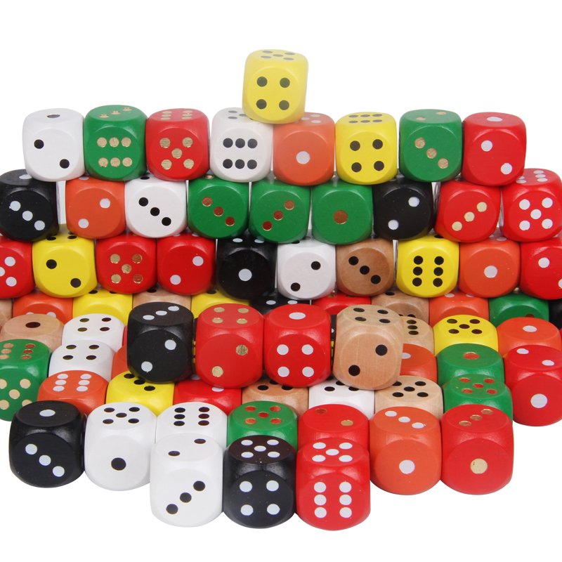 High Quality D6 20mm round Corner Wooden Dice with Dots Custom Square Paper Box Card Board Games Promotional Wooden Pawn Token