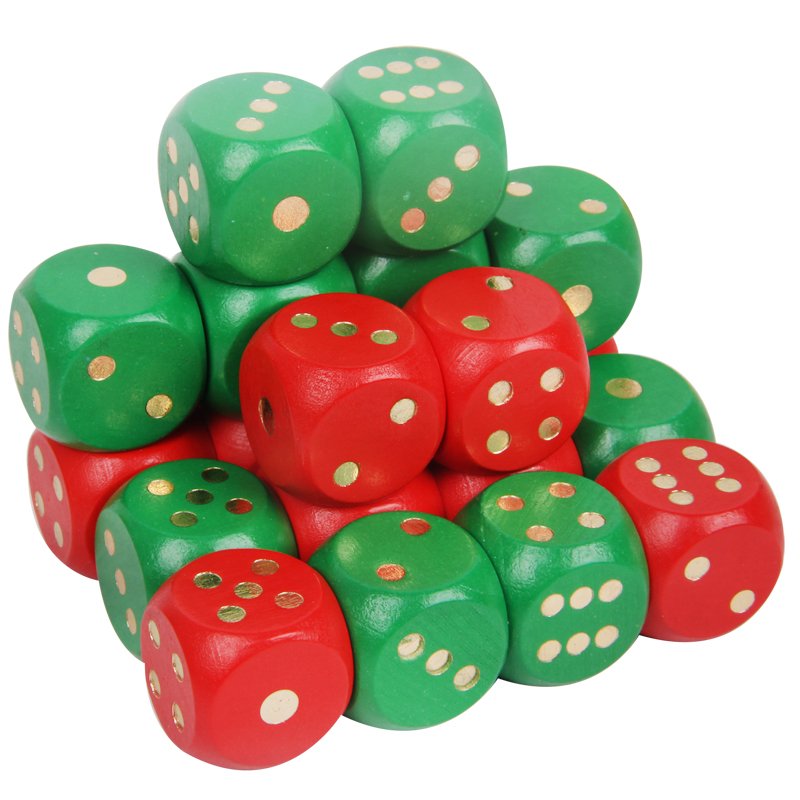 High Quality D6 20mm round Corner Wooden Dice with Dots Custom Square Paper Box Card Board Games Promotional Wooden Pawn Token