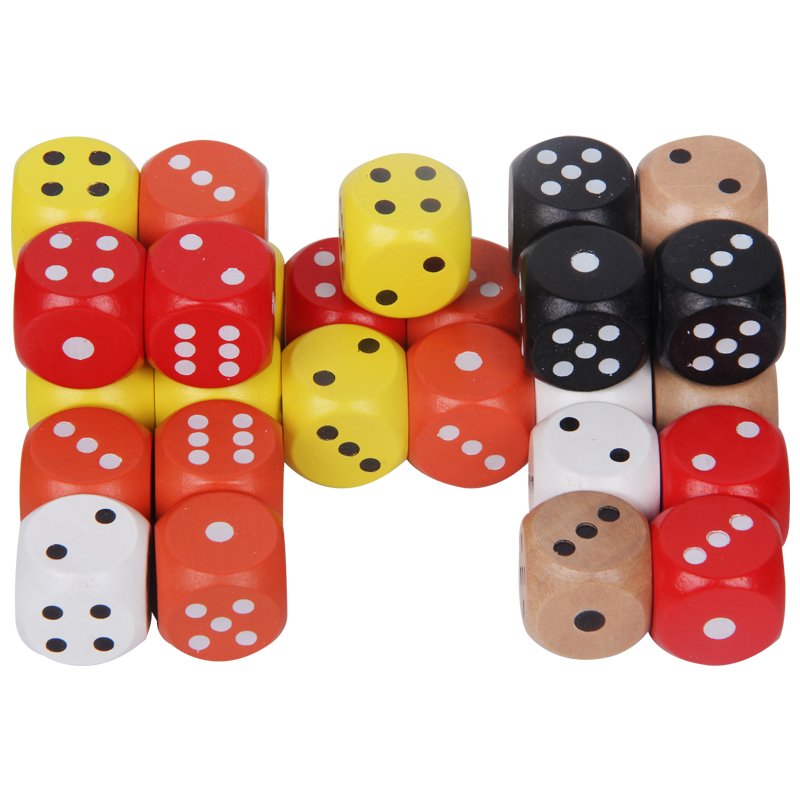 High Quality D6 20mm round Corner Wooden Dice with Dots Custom Square Paper Box Card Board Games Promotional Wooden Pawn Token