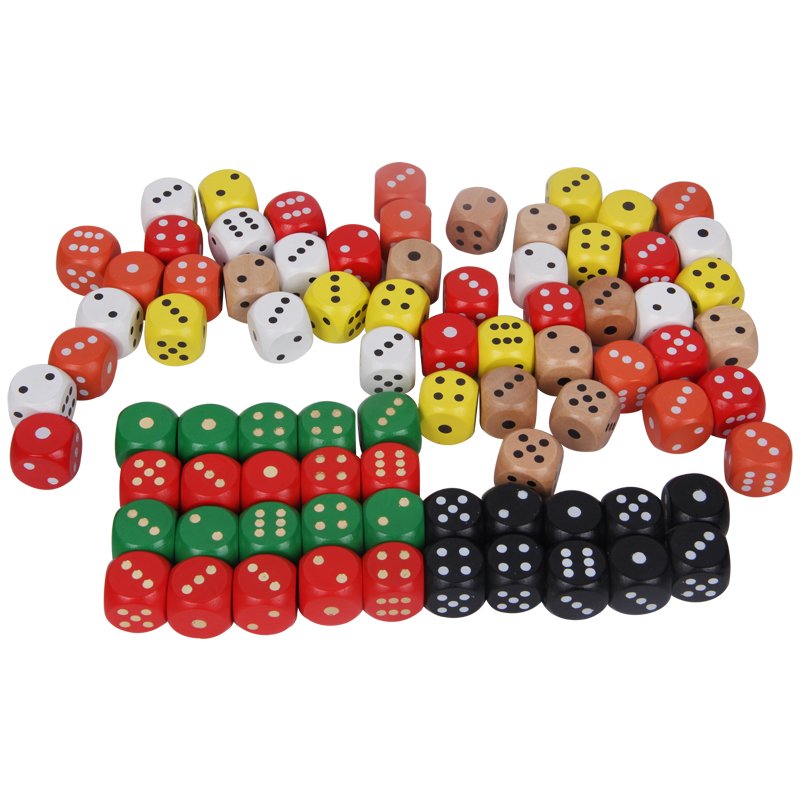 High Quality D6 20mm round Corner Wooden Dice with Dots Custom Square Paper Box Card Board Games Promotional Wooden Pawn Token