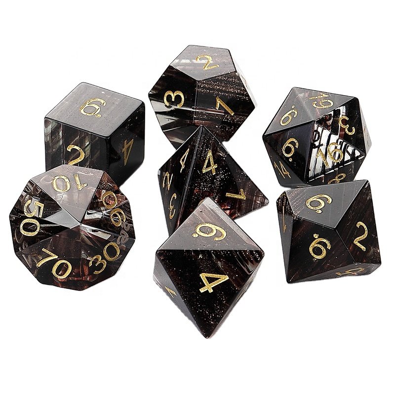 Factory wholesale Black striped glass zircon gemstone dice set for DND Dungeons and Dragons RPG Game