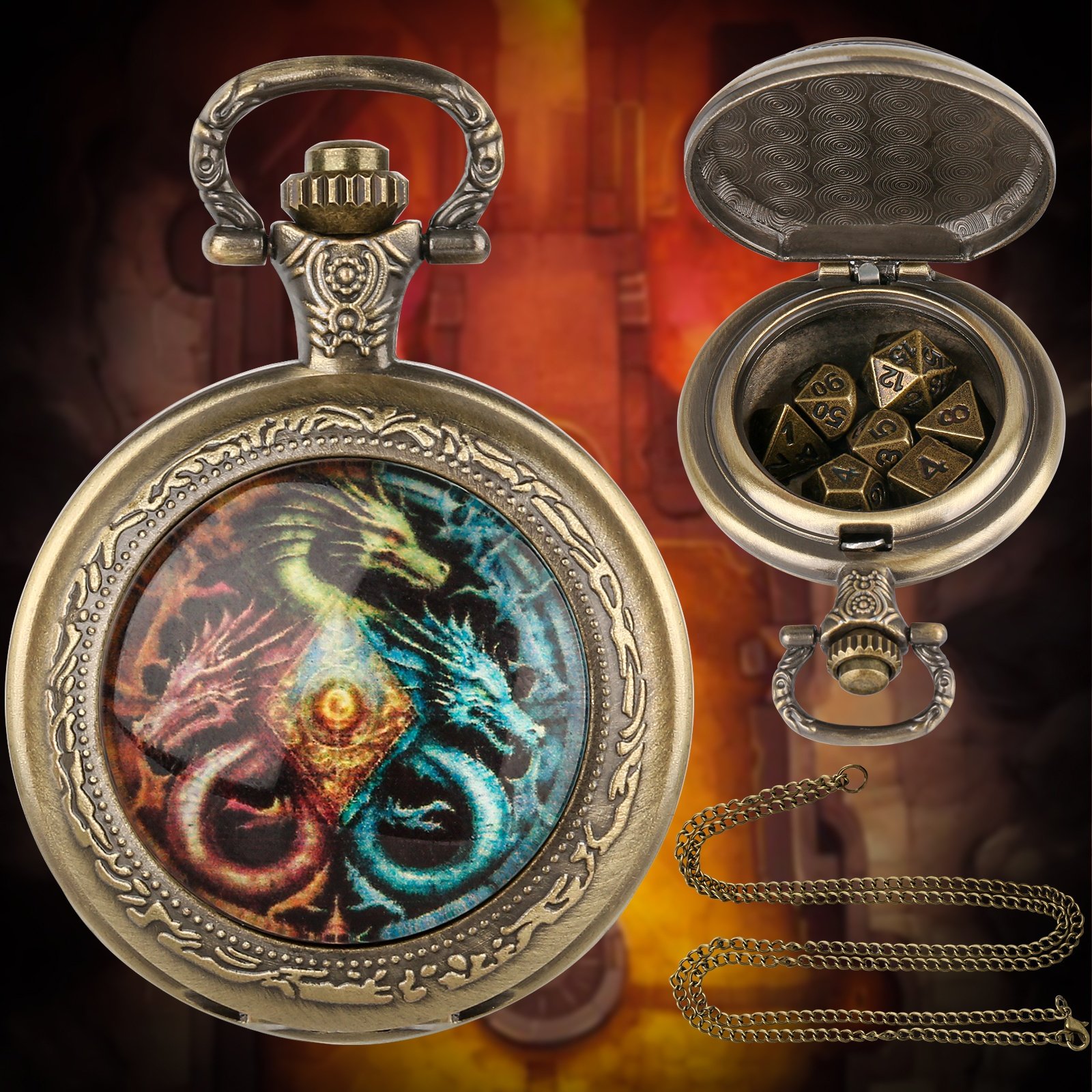 Petty Dragon Pocket Watch Dice Case 6mm Metal Mini Dice Set for DND Tabletop Games