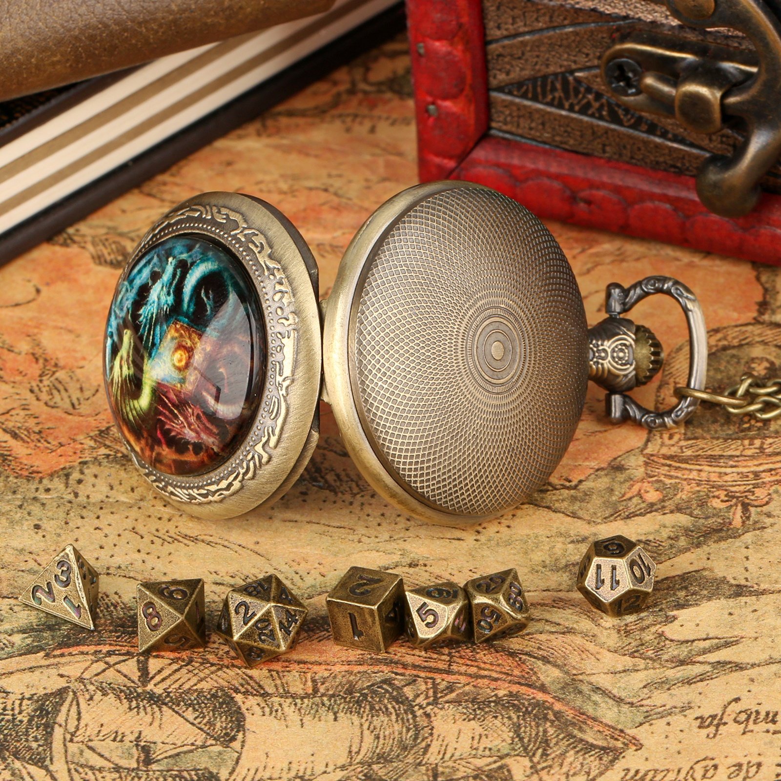 Petty Dragon Pocket Watch Dice Case 6mm Metal Mini Dice Set for DND Tabletop Games