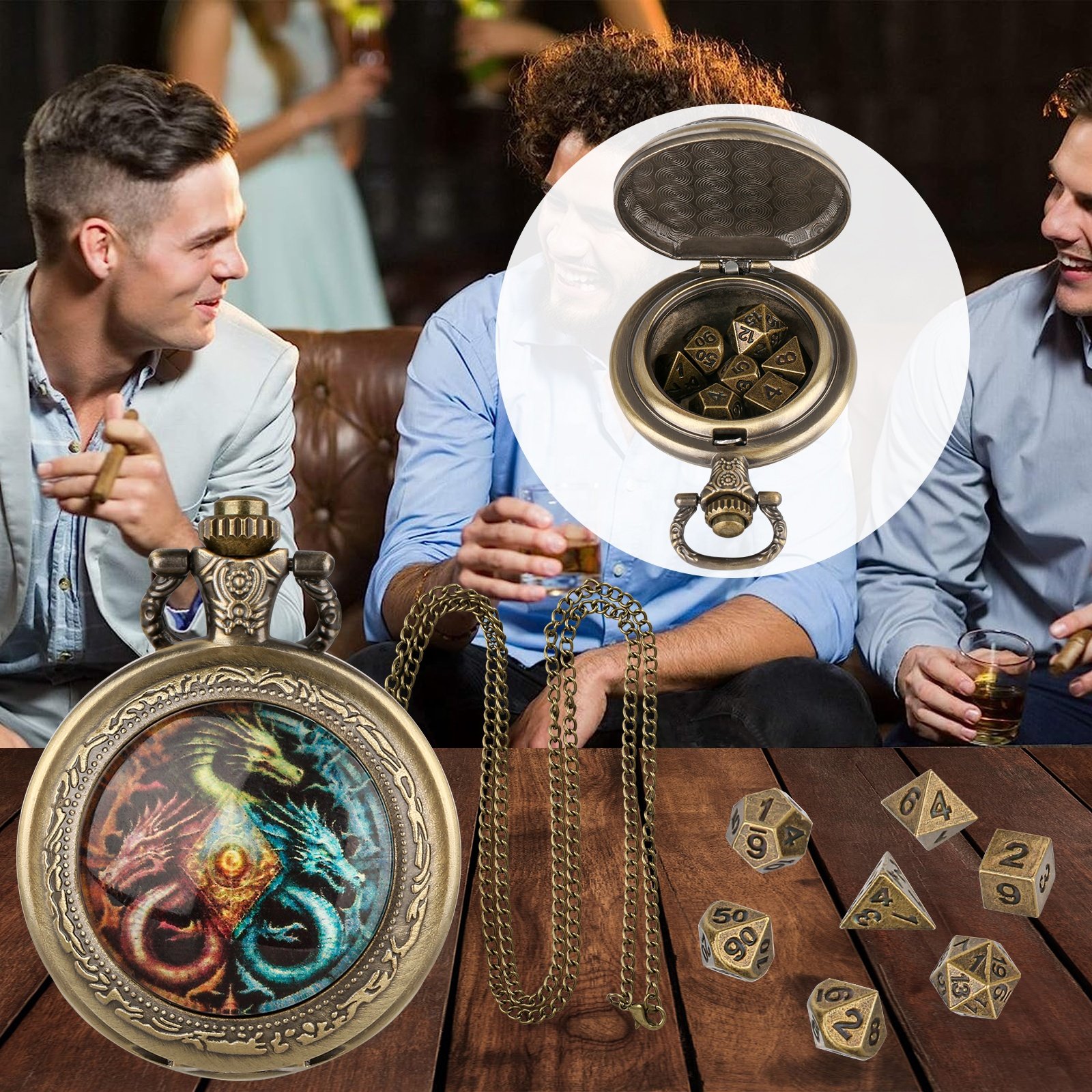 Petty Dragon Pocket Watch Dice Case 6mm Metal Mini Dice Set for DND Tabletop Games