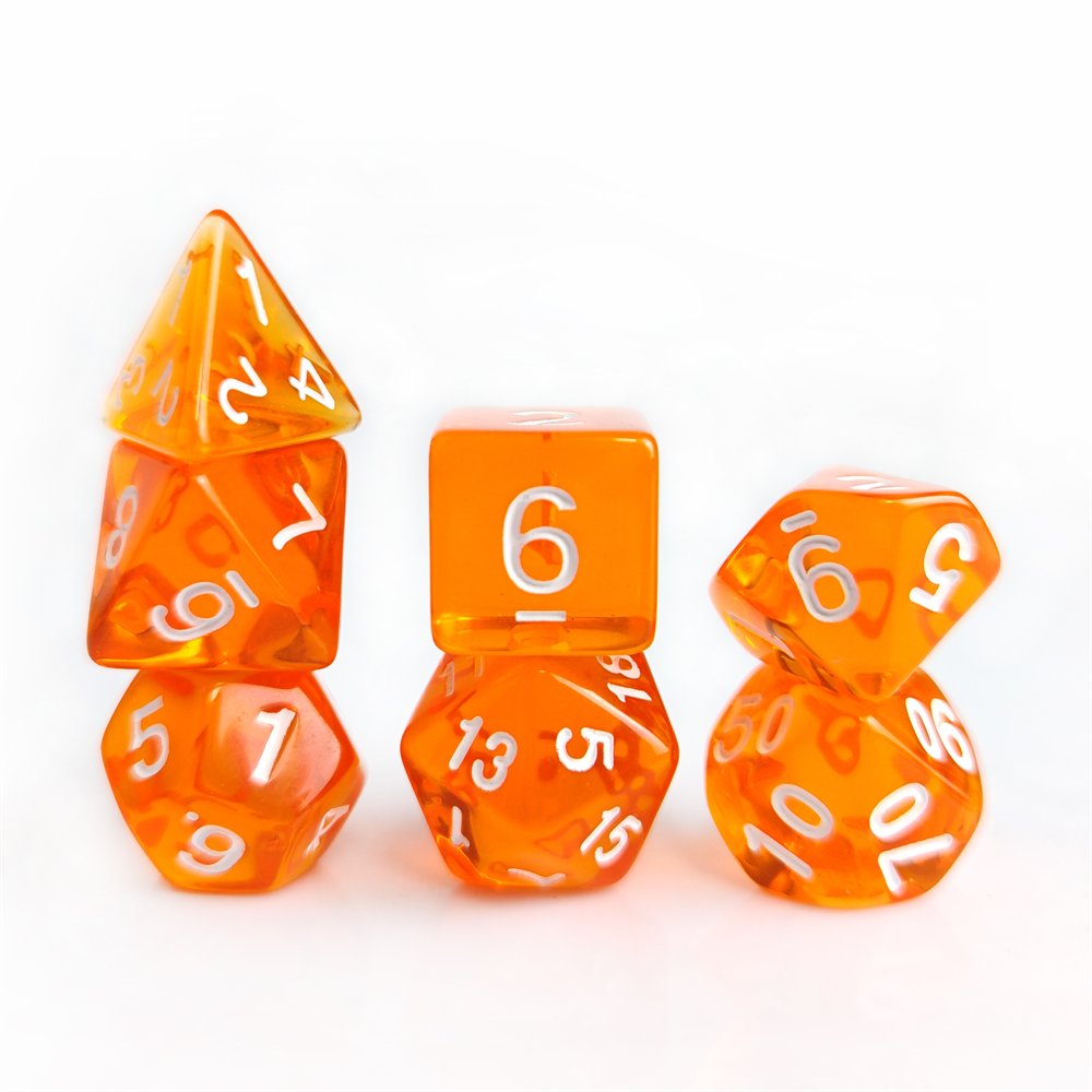 7pcs Polyhedral Orange Transparent Acrylic DND Dice Set Standard Size for Dungeons and Dragons D&D RPG Board Games