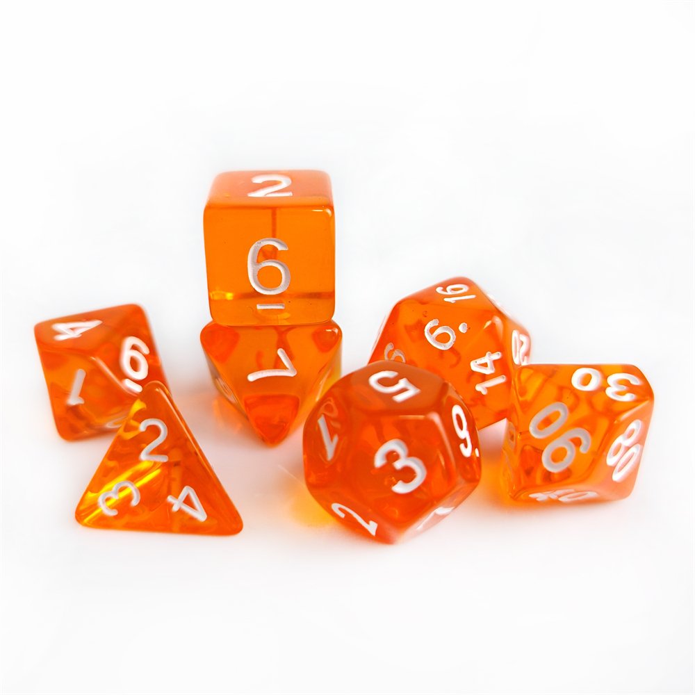 7pcs Polyhedral Orange Transparent Acrylic DND Dice Set Standard Size for Dungeons and Dragons D&D RPG Board Games
