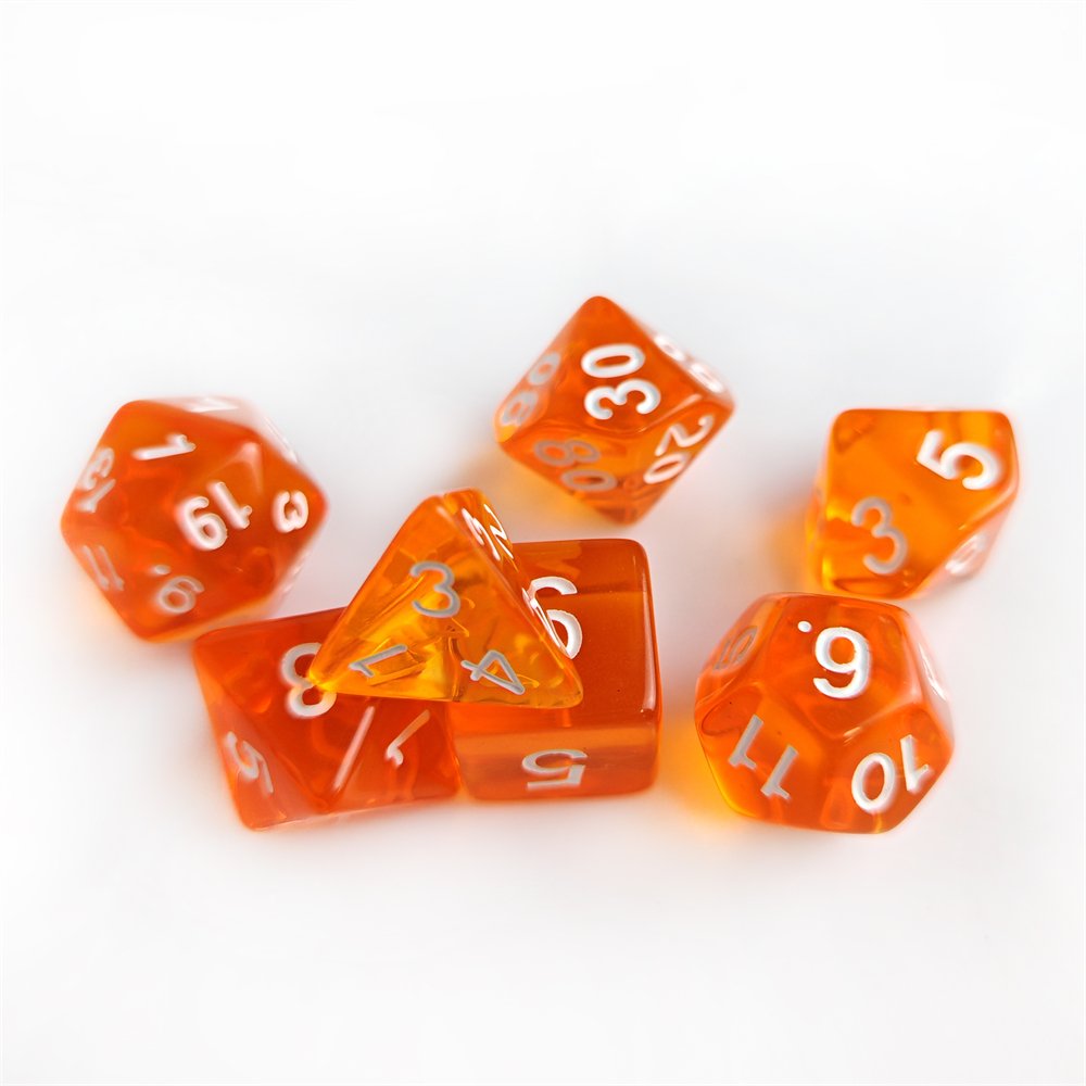7pcs Polyhedral Orange Transparent Acrylic DND Dice Set Standard Size for Dungeons and Dragons D&D RPG Board Games