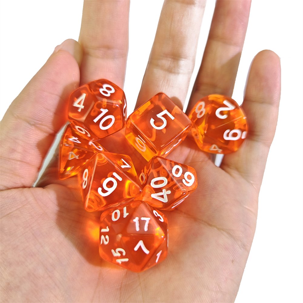 7pcs Polyhedral Orange Transparent Acrylic DND Dice Set Standard Size for Dungeons and Dragons D&D RPG Board Games