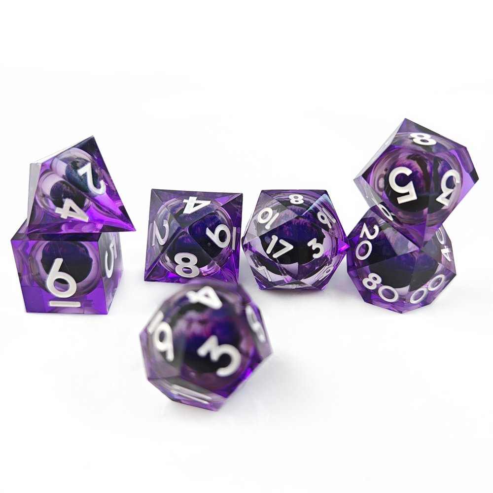 Purple Dragon Eye Liquid Core DND Dice Set Dungeons and Dragons Role Playing Game Polyhedral Resin Sharp Edge D&D Dice