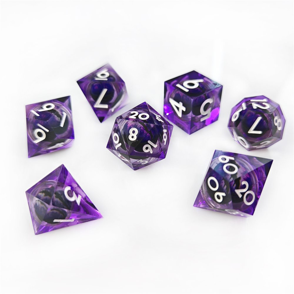 Purple Dragon Eye Liquid Core DND Dice Set Dungeons and Dragons Role Playing Game Polyhedral Resin Sharp Edge D&D Dice