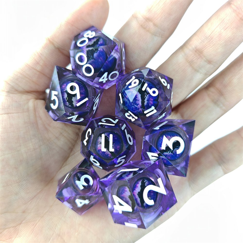 Purple Dragon Eye Liquid Core DND Dice Set Dungeons and Dragons Role Playing Game Polyhedral Resin Sharp Edge D&D Dice