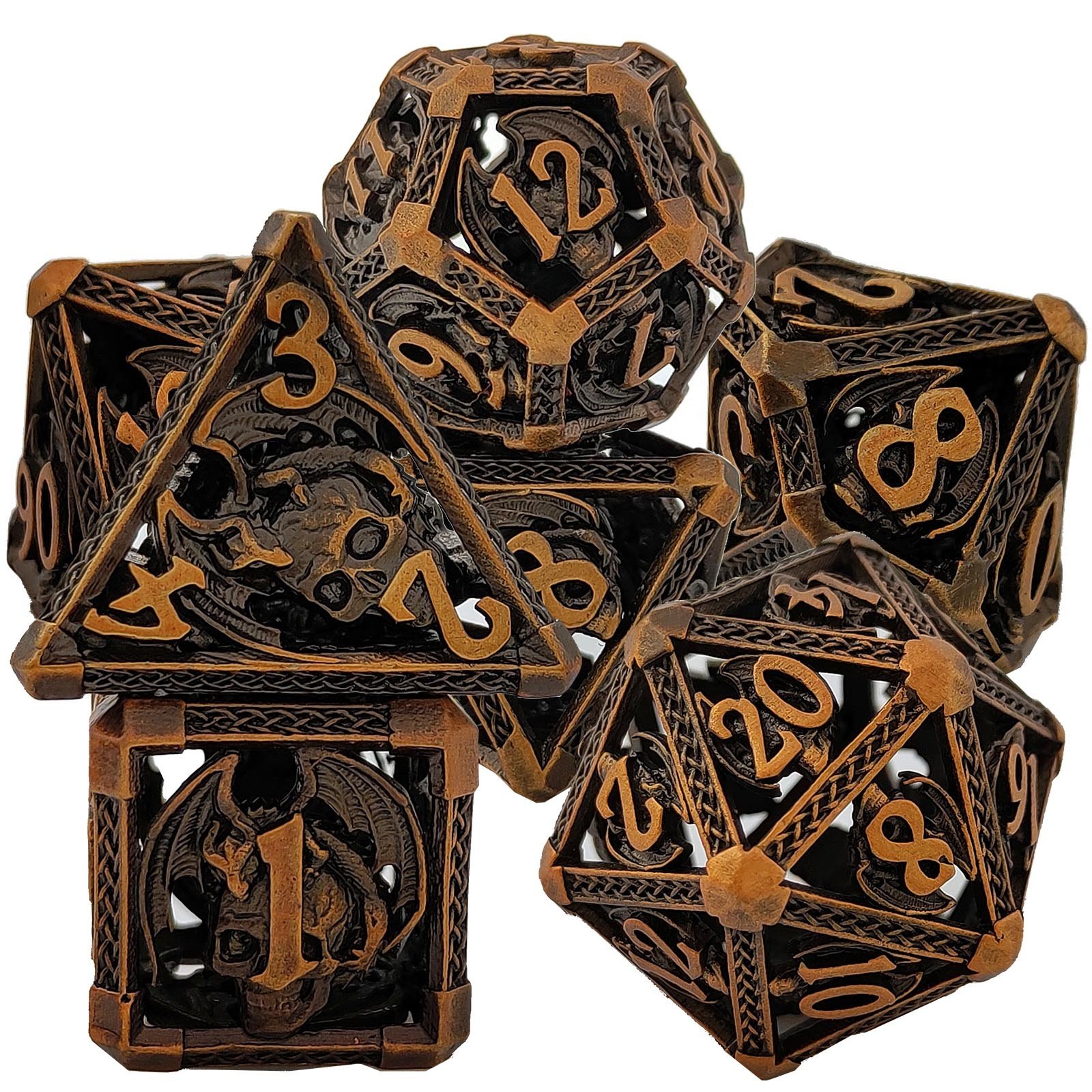 JMS Demon Dragon Assorted Color Polyhedral Dice DND RPG Zinc Alloy Metal Dice Set for Tabletop Game
