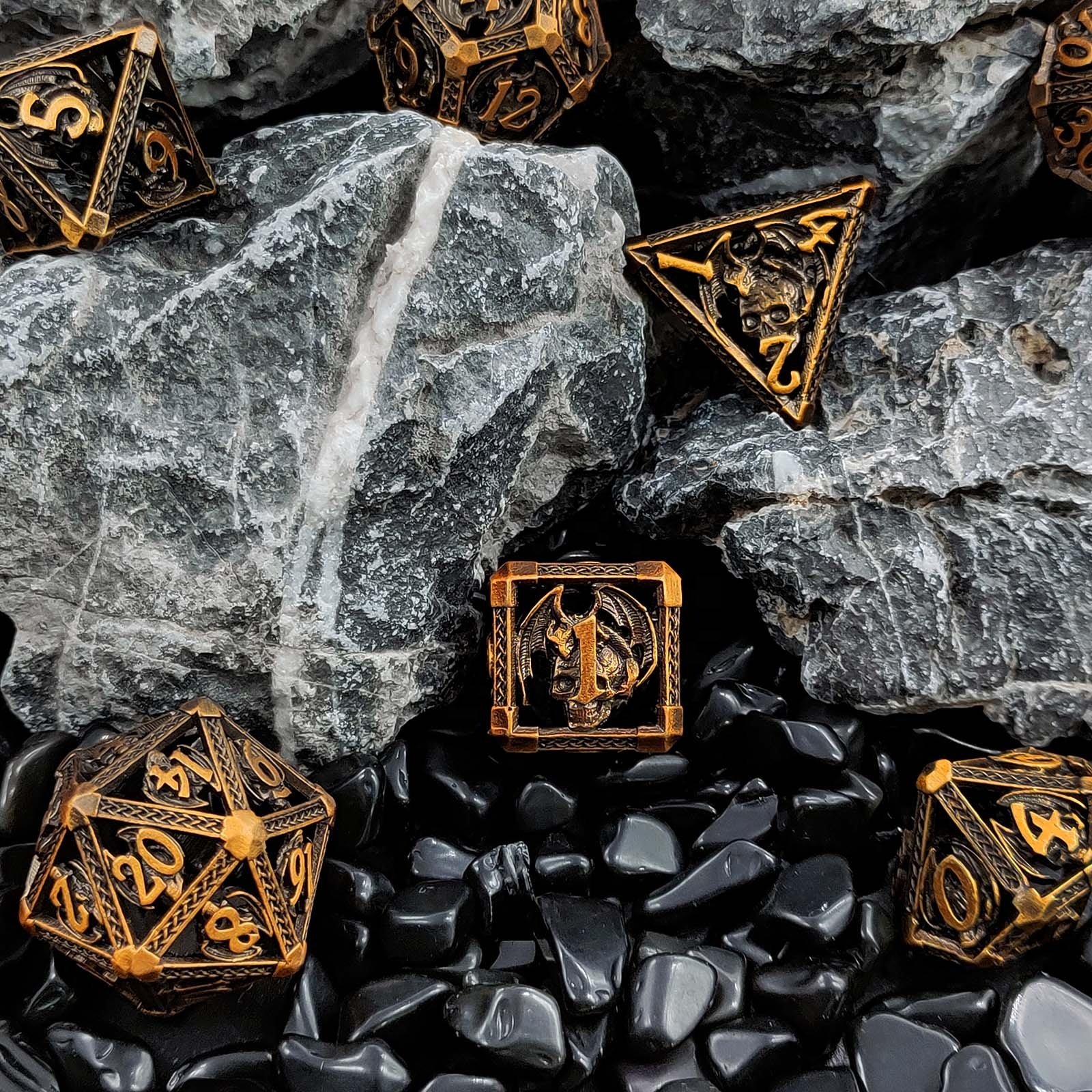 JMS Demon Dragon Assorted Color Polyhedral Dice DND RPG Zinc Alloy Metal Dice Set for Tabletop Game