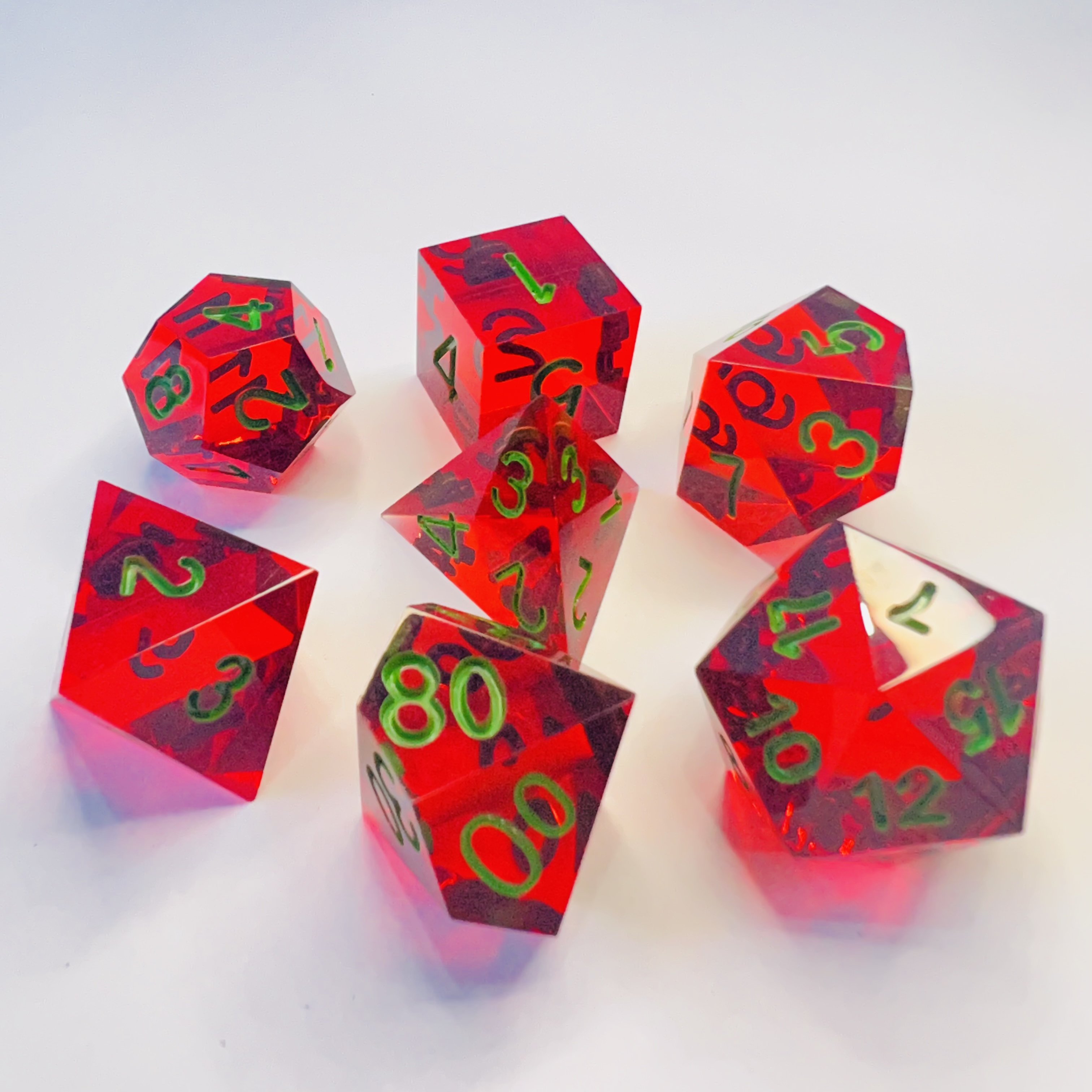 7-Piece Set Polyhedral Dice Transparent Plastic square Corner Game Cube Dice for D&D RPG Genre